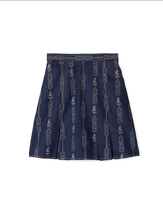 Tory Burch Dresses & Skirts - Tory Burch Dark Blue Denim Pleated Skirt with All-Over Chain Motif jacquard